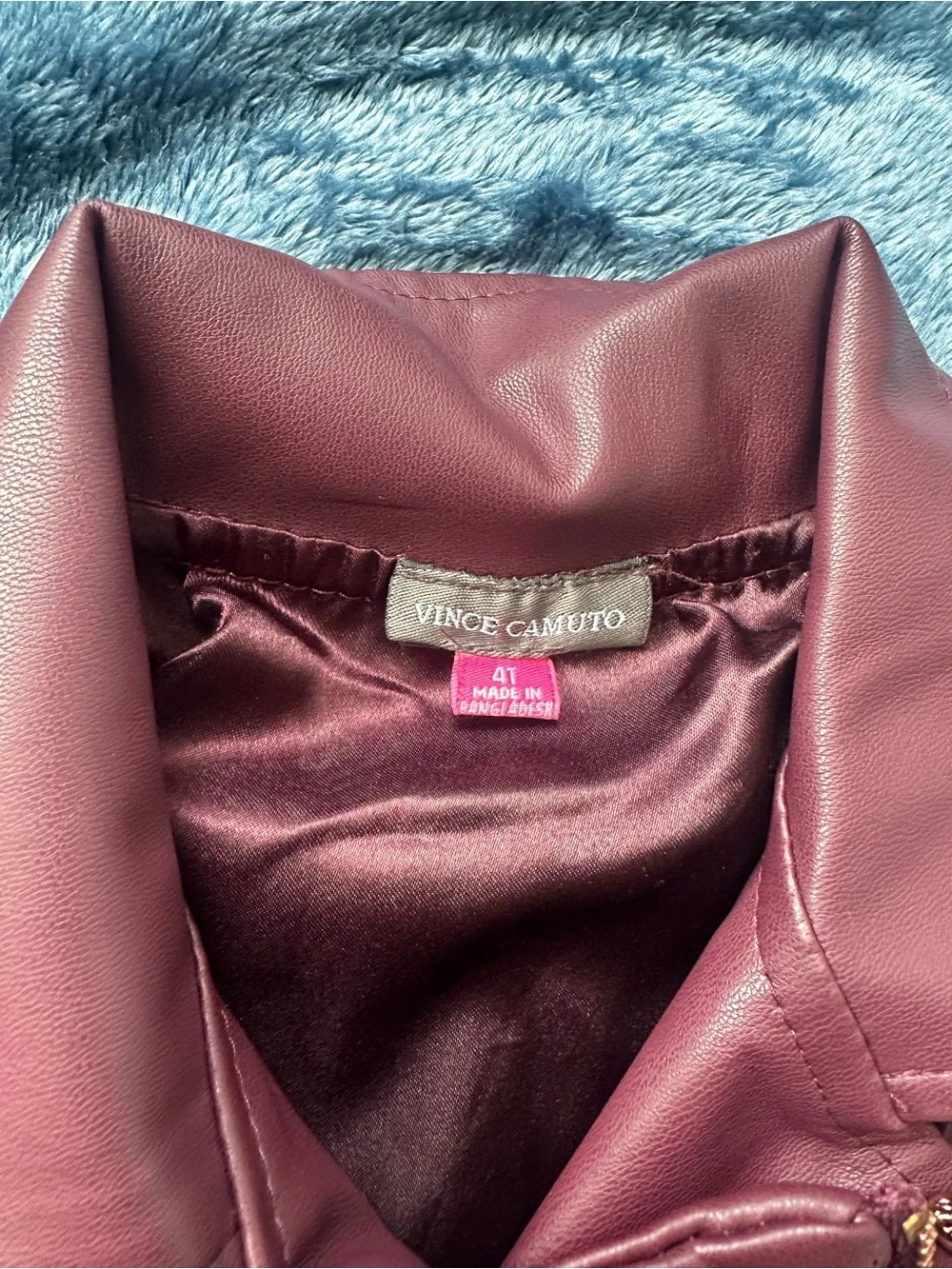 Toddlers Faux Leather Moto Jacket - Plum